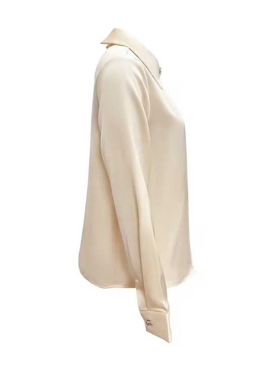 Elegant Satin Pleated Collar Blouse - Light Gold - Picture 3 of 5